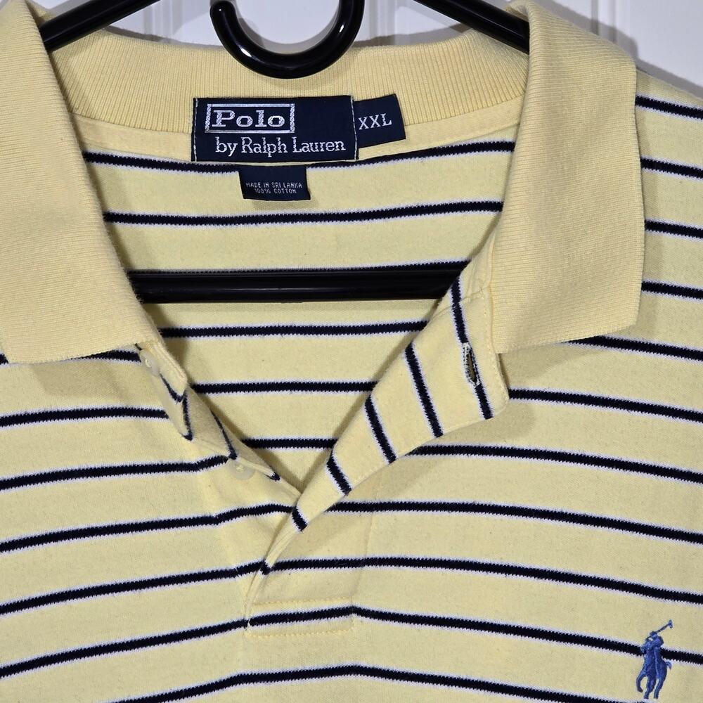 Polo Ralph Lauren Yellow with Navy Stripes Blue Polo Pony Short Sleeve 2XL - Picture 2 of 6